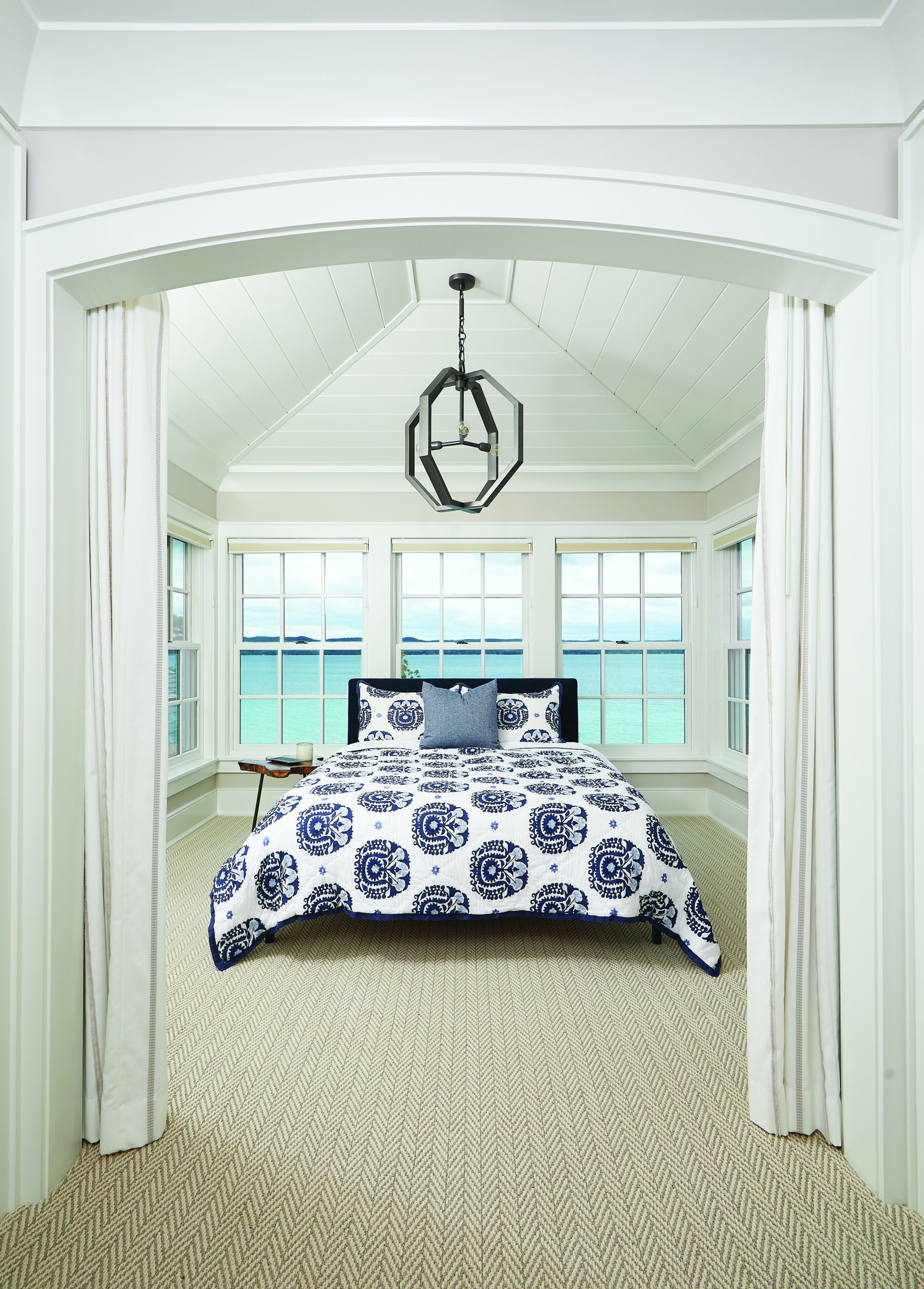 Bedroom with lake views in Glen Arbor home
